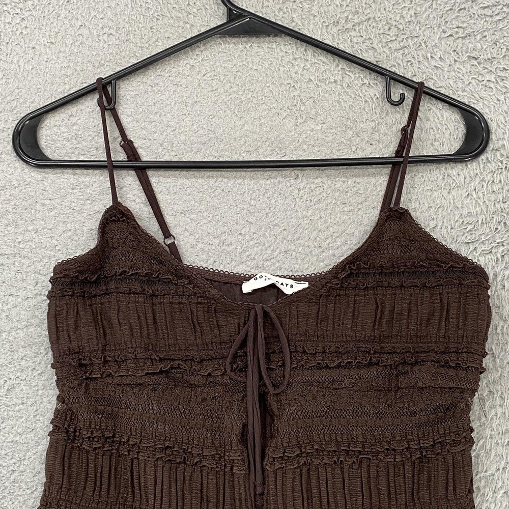 Good Days Project Tank Top Womens M Y2K Brown V Neck Whimsigoth Lace Ruffle Cami - Picture 2 of 13